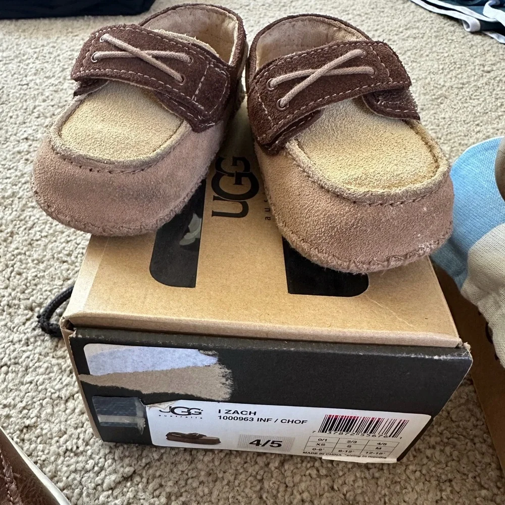 Ugg Kids Brown and Tan Suede Moccasin Shoes